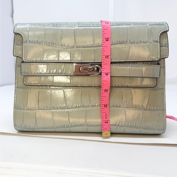 Tory Burch Lee Radziwill Ice Blue Croc-Embossed Shoulder Bag - Picture 8 of 16